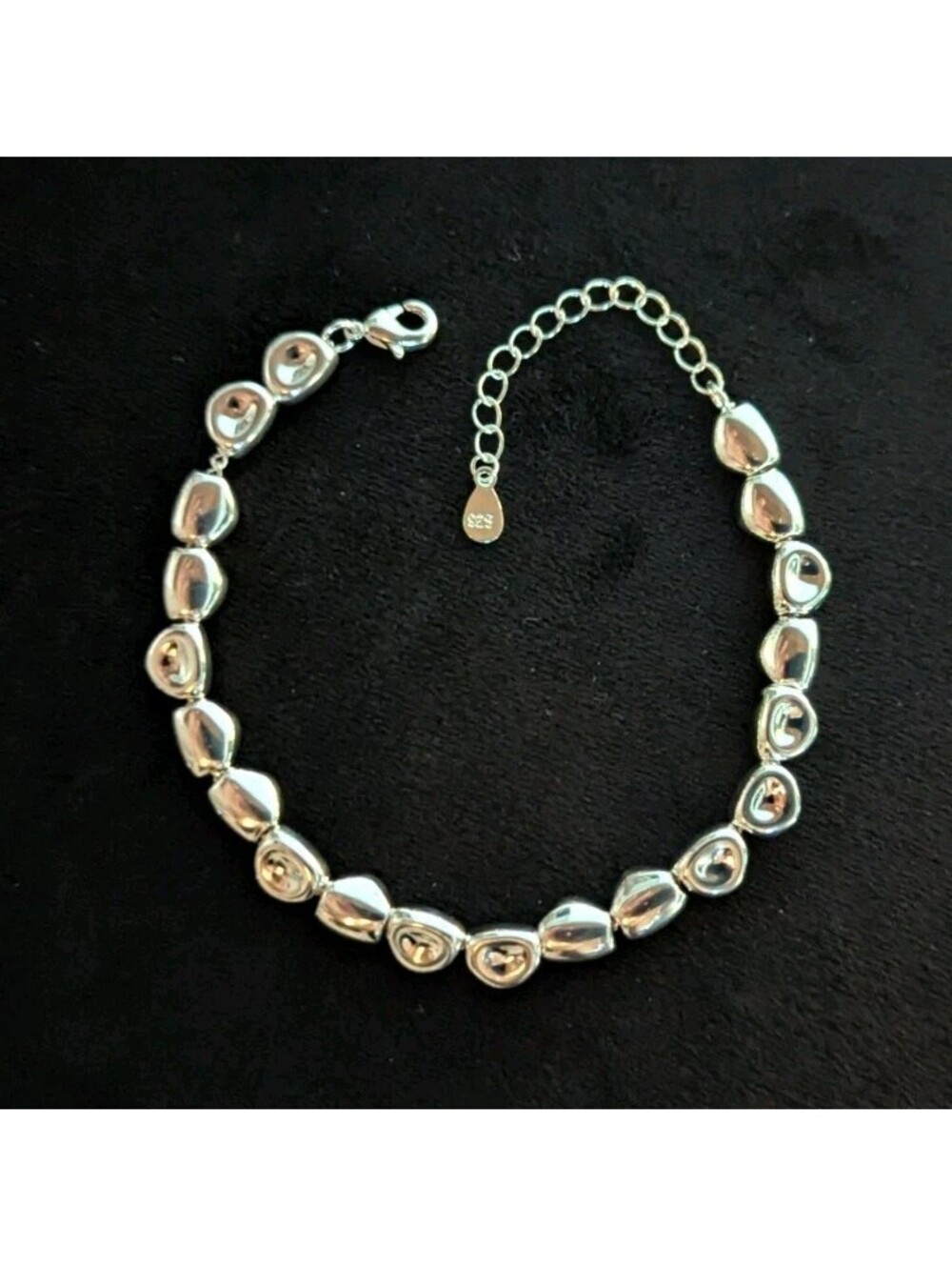 925 Sterling Silver Beaded Bangle Bracelet Modern Minimalist Luxury Pebble